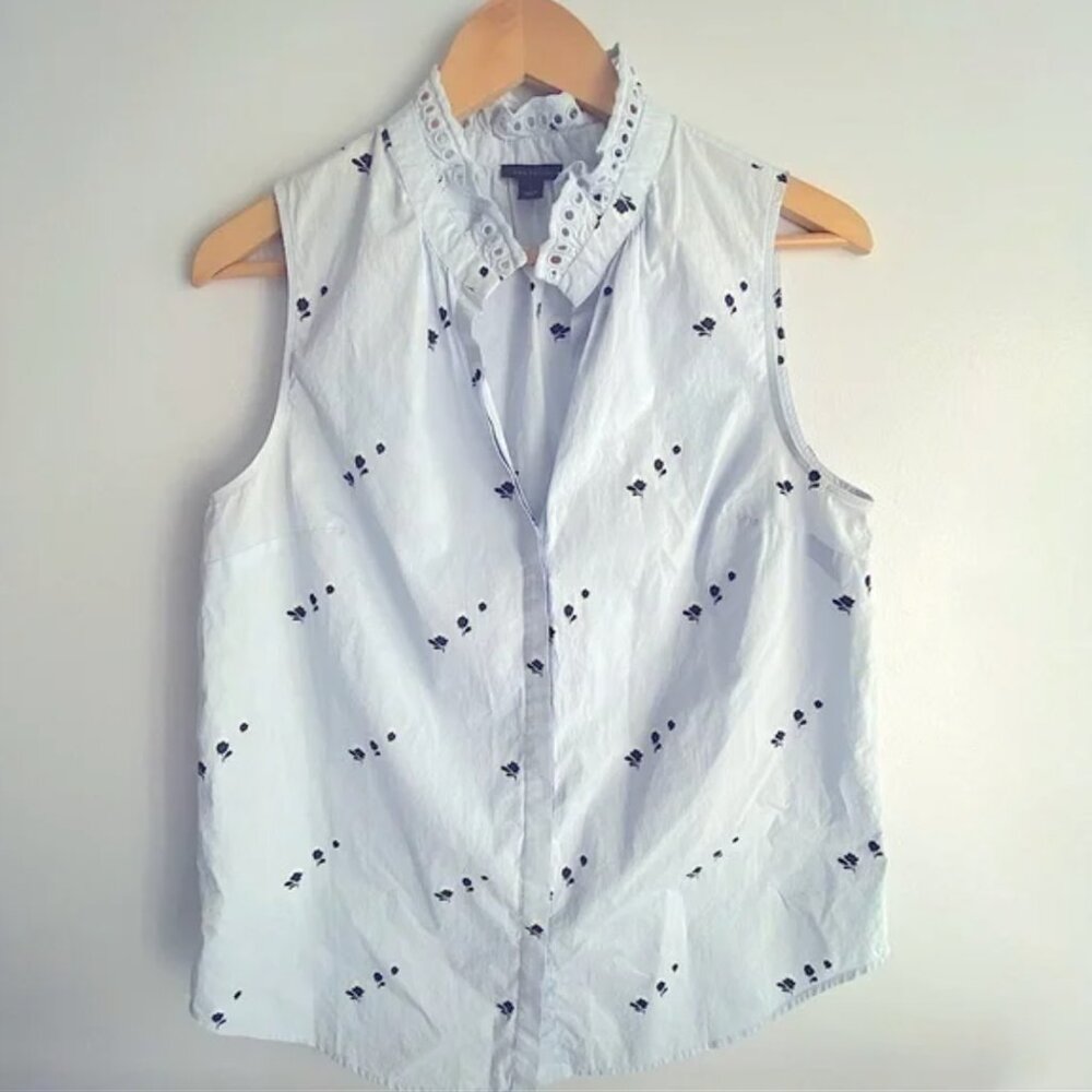 Ann Taylor Sleeveless V-Neck Button Down Blouse | Size Small | 100% Cotton EUC